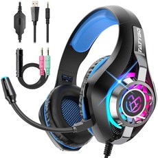 TATYBO PC 게이밍 XBOX용 베이스 마이크가 닌텐도 사운드용 오버이어 스위치 모바일 헤드폰 PS5 PS5 노이즈 PS4 XBOX RGB 헤드셋 헤드셋 캔슬링 스테레오 있는, 블랙 블루.