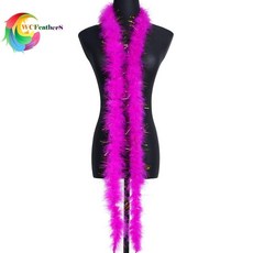 羽毛條 火雞羽毛條 長條羽毛 DIY材料 裝飾羽毛 婚慶羽毛 服裝輔料 細絨毛條, 1個, 13g玫紅 加金絲, 玫紅 加金絲