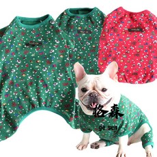 【格森Petstyle】法鬥聖誕睡衣背心 柔棉新年胖狗狗衣服 加菲柯基英鬥巴哥, 綠色,S, 1個