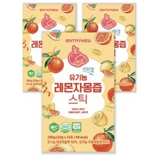 엔트리뉴 유기농 레몬 자몽즙 100% NFC 착즙 원액 레자몽 농축액 스틱, 3박스, 280g