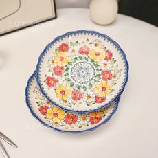 BLOWFISHFUGU 폴란드 에스닉 파스타접시 샐러드 접시 가정용 채반 예쁜접시 20.3CM, 2개, 블루