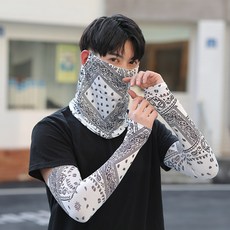 夏季防曬冰袖男女冰絲袖套防紫外線手臂袖開車戶外騎行長面罩遮陽套裝-腰果白默認顏色