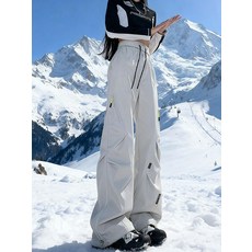 회색 카고 스키복바지 여성용 방수 방풍 와이드핏 팬츠