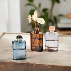 VITO zakka 150ml平肩圓邊擴香瓶 香薰 玻璃空瓶 居家裝飾, 1個, 淺灰瓶,金塞