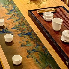 千里江山圖防水桌旗中國風茶席長條布藝新中式茶檯布, 1個, 千里江山圖-原色防水桌旗茶席,30x80cm, N/A, 30x80cm
