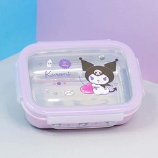 산리오 밀폐 사각 스텐 1단 도시락, 쿠로미, 1개