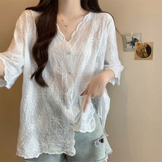 투니스 여성 브이넥 루즈핏 캐주얼 반소매 셔츠