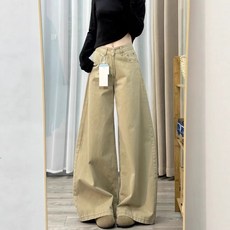 해피유통 여성용 하이웨스트 와이드 데님팬츠 봄가을 청바지 편안한 캐주얼 스타일