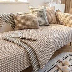 純棉格子沙發墊 加厚防滑四季通用沙發坐墊 全棉沙發蓋布/沙發套 可機洗, 《全棉》-黑色,70 * 70cm, 1個