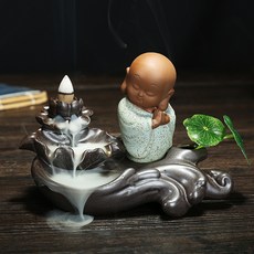 陶瓷倒流香爐 創意擺件, 吉祥招財小沙彌