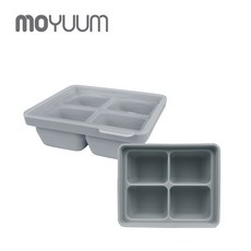 moyuum 嬰兒副食品冷凍分裝盒 4格, 質感灰, 1個, 90ml