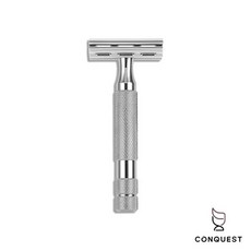 CONQUEST 加拿大 Rockwell 2C Razors 經典款手動刮鬍刀 封閉式刀頭 鍍鉻鋅合金 亮銀色, 1個, 1