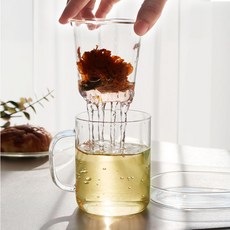 미앤유 내열유리 머그 + 거름망 + 뚜껑세트 430ml, 2개, 투명