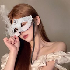 더바몰 큐빅 무도회 깃털 가면 A타입 코스튬 코스프레 소품 A타입, 1개, 화이트