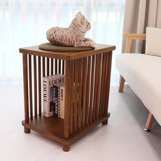 파스텔우드 새장테이블 원목 소파 사이드 거실테이블, 브라운