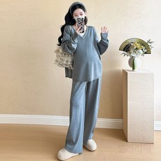 임산부 가을 투피스 정장 세트 와이드 레그 팬츠 루즈핏 상의 편안한 임부복 여성 패션 빅사이즈 셋업 모던 스타일링