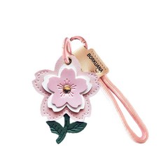 BORKUANA 에어태그와 호환되는 가죽 키체인 홀더 케이스 키링과 랜야드가 있는 귀여운 보호 커버 지갑 열쇠 가방 반려동물용 긁힘 방지 파인더 GPS 트래커 케이스(블, 사쿠라 E