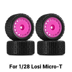 INJORA 1/24 로시 마이크로-B 1/28 마이크로-T용 사전 장착된 핀 버기 타이어 및 휠, Magenta Micro-T