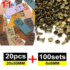 20pcs 믹스 가죽 레이블 100 세트 6x6MM 금속 스파이크 수제 의류에 대 한 양각 태그 DIY 모자 바느질 액세, 05 11