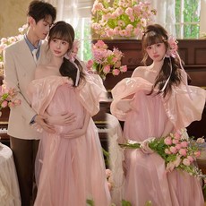 블랙 만삭 촬영 베이지 반목 화보 셀프 사진 임부복, 옐로우 드레스