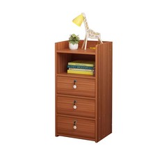 簡約風三層抽屜床頭櫃 臥室收納櫃 帶鎖床邊櫃, 古檀木色, 1件