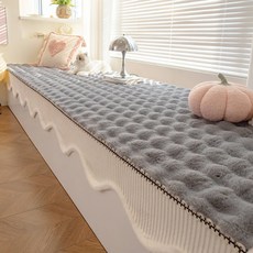 DFMEI 奶油風兔毛絨飄窗墊新款四季通用陽臺防滑坐墊高級感蓋布墊子, 1cm, 異形雲端飄窗墊-深灰:30*50cm腰枕套