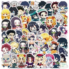 귀멸의칼날 스티커 다이어리 캐리어 꾸미기 다꾸 굿즈 귀칼 귀살대 무한성 컬렉션 세트, 50개, 귀멸의칼날(C)