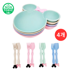 토리움 영양 팍팍 3구 식판 유아용 무독성 밀짚소재PP 식판+스푼포크 4개, 1세트, 식판 4개 + 포크 4개 + 스푼 4개, 아이보리 + 핑크 + 민트 + 스카이블루