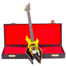 Dselvgvu 나무 미니어처 일렉트릭 베이스 기타 스탠드 및 케이스 포함 미니 악기 일렉트릭 베이스 기타 레플리카 수집용 피규어 모델 홈 데코 음악 선물 (20cm x 5.6, 7.87"