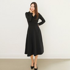 fromco 女款V領側邊抓皺雙面針織刷毛長版連身裙 FRC143, 黑色