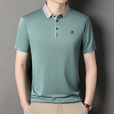 여름 남성 아이스 실크 반팔 티셔츠 통기성 스타일 캐주얼 의상 얇고 시원 남성 반팔 티셔츠 아이스 실크 소재 상용 컬러 반팔 티셔츠 스타일 편안함 골프 티셔츠