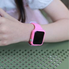 블랜즈 애플워치 실리콘 스트랩+케이스 세트 키즈 초등학생 어린이 어른공용 밴드 줄질템, 38/40/41(mm), 오렌지그린