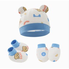 嬰兒防抓手套 新生兒綁帶透氣手套 3件套