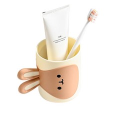 小白兔造型漱口杯 可愛卡通牙刷杯 400ml加厚防摔PP材質 兒童/親子洗漱杯, 黃色兔子, 1個