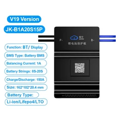 JKBMS B1A20S15P-V19 1A 액티브 밸런스 8S 12S 스마트 리튬인산철 리튬이온 LTO 배터리 저장 블루투스, 01 China Mainland, 01 JK-B1A20S15P