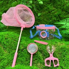 곤충채집 곤충 관찰 상자 돋보기 탐험 물고기 낚시 도구, 이중 핑크+핀셋+트랩+넷+돋보기