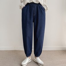 여성 허리밴딩 배기 핏 청 바지 데님 조거 팬츠
