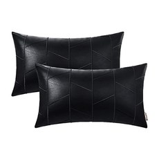 BRAWARM 인조 가죽 베개 커버 30.5 x 50.8cm12 20인치 그레이 요추 2팩 기하학적 자수 장식 쿠션 거실 소파 침대 가정용 184203, 블랙 - 기하학 - a