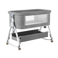 嬰兒床 6檔調節 可折疊 拼接大床, 莫蘭迪灰【尊享款】