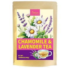 TeeLux 카모마일 라벤더 티백 & 레몬 밤 허브 티 카페인 프리 진정 및 기분 좋은 아로마 100개, 카모마일 라벤더 차, 100개입 (1팩), 1.4g, 1, 100