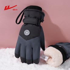 回力 手套 冬季騎行加絨保暖防寒防滑觸屏, 防丟繩-深灰色加絨加厚保暖,均碼, 深灰色, 加絨加厚保暖