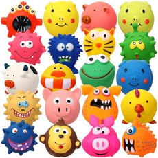 Shappy 라텍스 강아지 삑삑이 장난감 20개 부드러운 고무 츄 삑삑이 강아지 장난감 공 재미있는 동물 세트 대화형 가져오기 놀이 츄 어금니 소형 중형견 반려동물용, Shappy 라텍스 강아지 삑삑이 장난감 20개, 부드