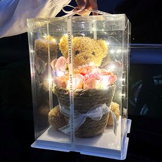 아르띠콜로 DIY 곰인형 LED 장미 꽃 바구니, 핑크, 1개