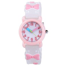 Venhoo 아동용 시계 3D 만화 방수 실리콘 어린이 손목 시계 어린이 선물 만 3-10세 여아 남아 어린이 트랙 Bluedinosaur 블루 공룡, Pink BOW