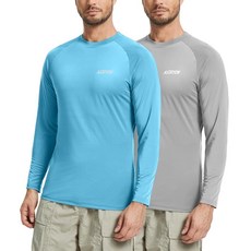 ASTRYON 2팩 남성용 자외선 차단 셔츠 UPF 50+ 긴소매 수영 래쉬가드 낚시 달리기 하이킹 피트니스용 블루 그레이. XL