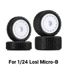 INJORA 1/24 로시 마이크로-B 1/28 마이크로-T용 사전 장착된 핀 버기 타이어 및 휠, White Micro-B