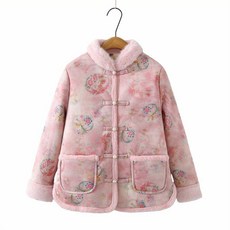 중식 스타일 겨울 엄마용 두꺼운 보온 면 재킷 레트로, 2XL 55.0-62.5kg, 로즈핑크