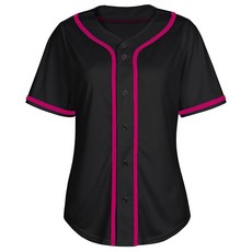 여성용 야구 저지 셔츠 버튼 다운 블랭크 소프트볼 반소매 힙합 액티브 힙스터 셔츠 01 핑크, XX-Large, 블랙 & 핑크