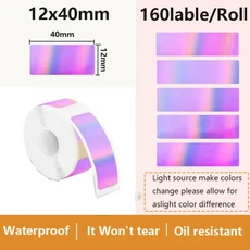 2 롤 12*40mm 홀로그램 라벨 스티커 life P15 P12 P11 D30 Q30S 프린터 방수 자체 접착 열전사 용지 Fuchsia 2roll, 1개