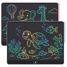 LCD 필기 태블릿 2팩 40.6cm(16인치) 재사용 가능한 종이 없는 드로잉 보드 혼합 색상 세트 경량 및 휴대용 가정 사무실 학교 여행에 이상적 (블루 & 핑크, LCD 필기 태블릿 2팩, 40.6cm(16인치) 재사